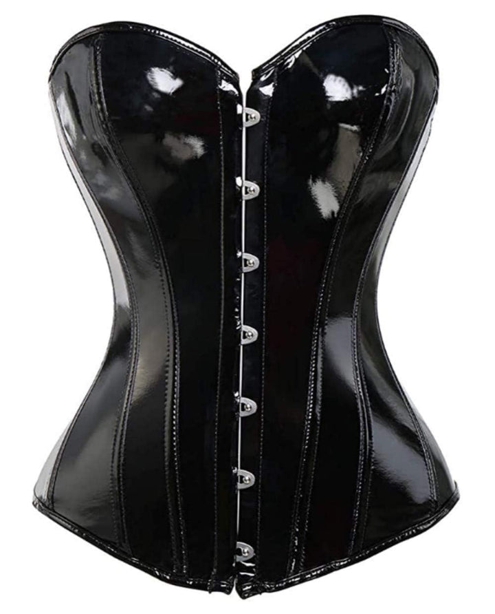 KUOSE Damen Body Shaper Dessous Gothic PVC Kunstleder Corsage Mieder Top Schwarz M Schwarz, M Schwar