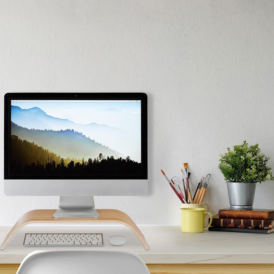 Relaxdays 2 x Monitorständer Bambus, Gebogene Bildschirmerhöhung für Schreibtisch, ergonomisch, HBT: