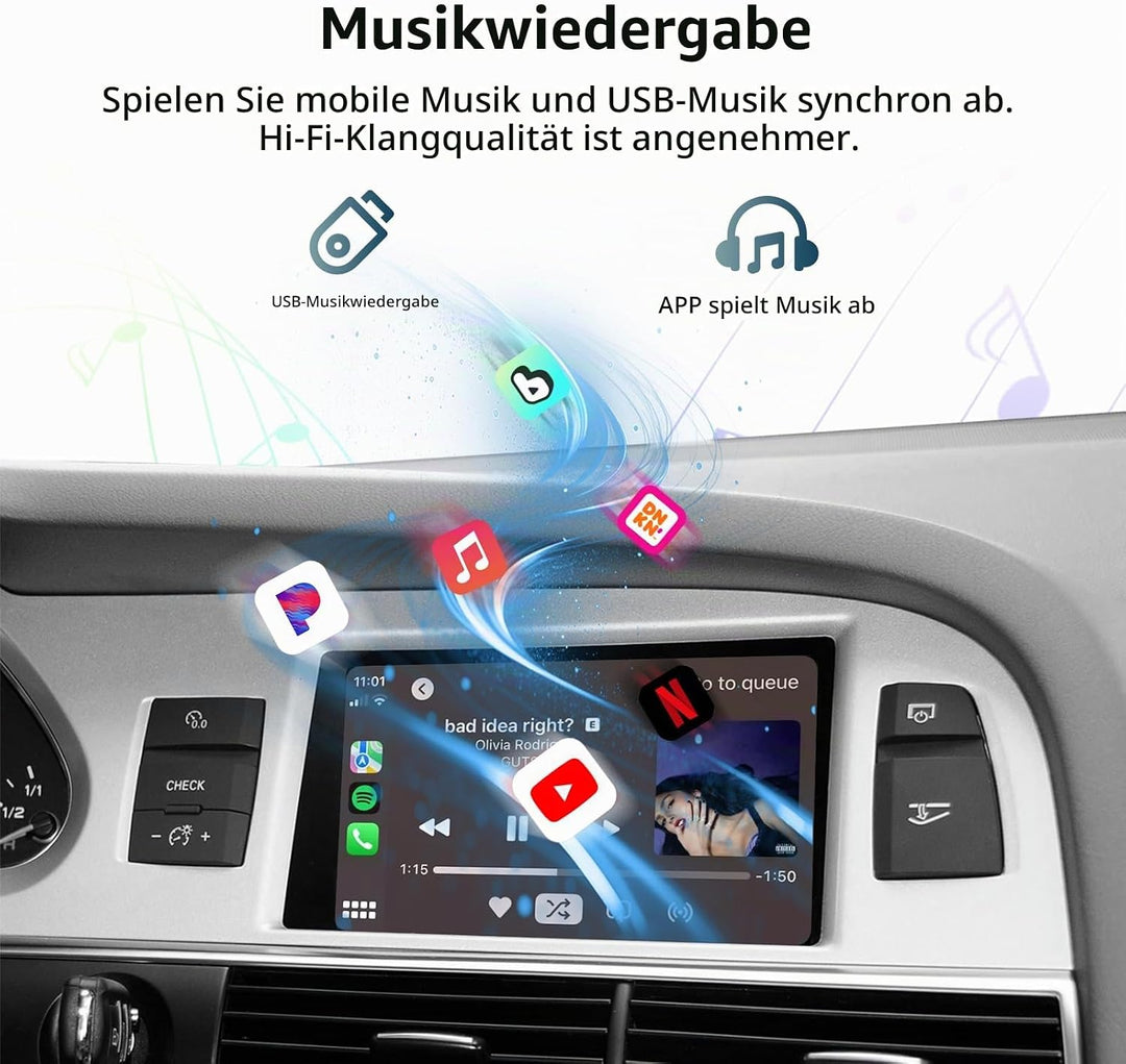 EZoneTronics Wireless CarPlay &amp; Android Auto Retrofit Kit Decoder für Audi A6/Q7 2009-2015 mit MMI 3