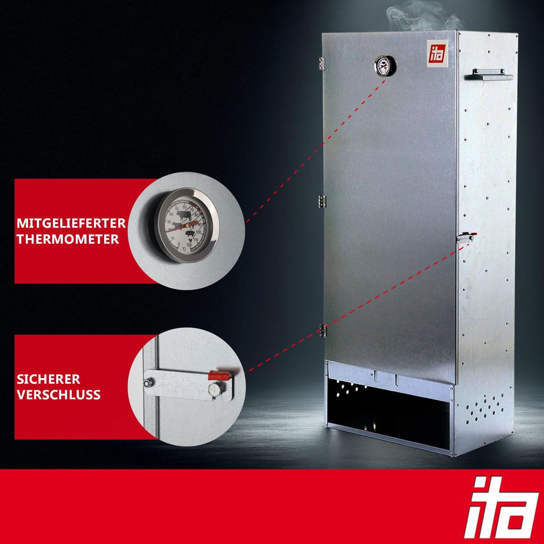 ITA Elektrischer Räucherofen 7003 - Premium XL Räucherschrank 111 cm mit Elektroheizung - Legierter