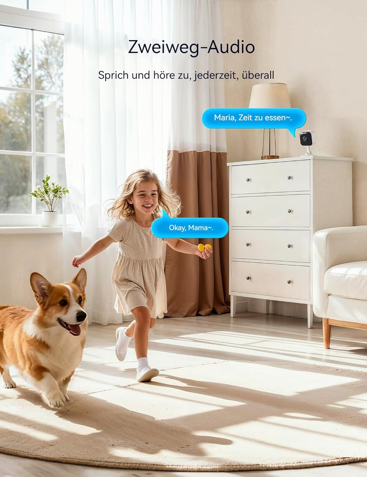GNCC 2K Plug-in Überwachungskamera Innen, WLAN Indoor Kamera mit Nachtsicht, Hundekamera mit App, Be
