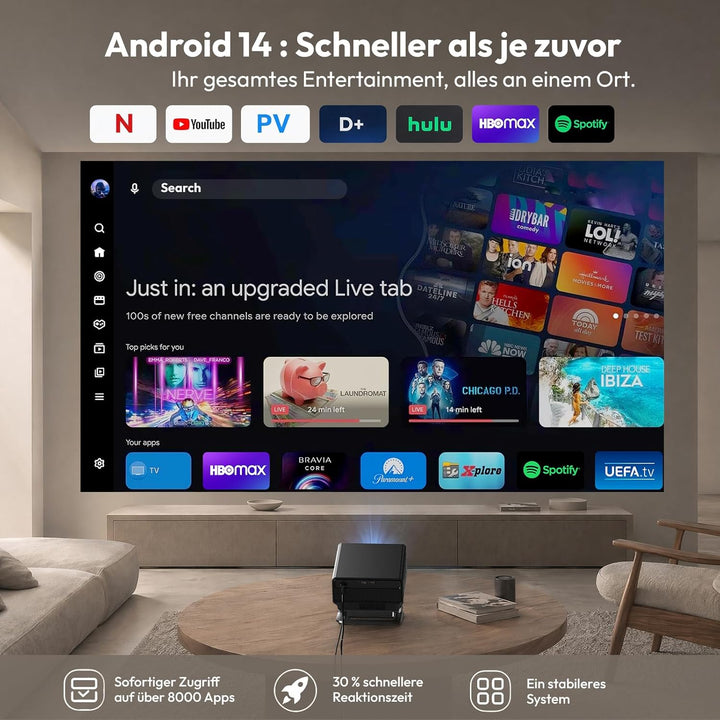 Xgody A8 Beamer 4K Heimkino Native FHD 1080P, 1200 ANSI Autofokus, 6D Auto-Trapezkorrektur, 20W HiFi