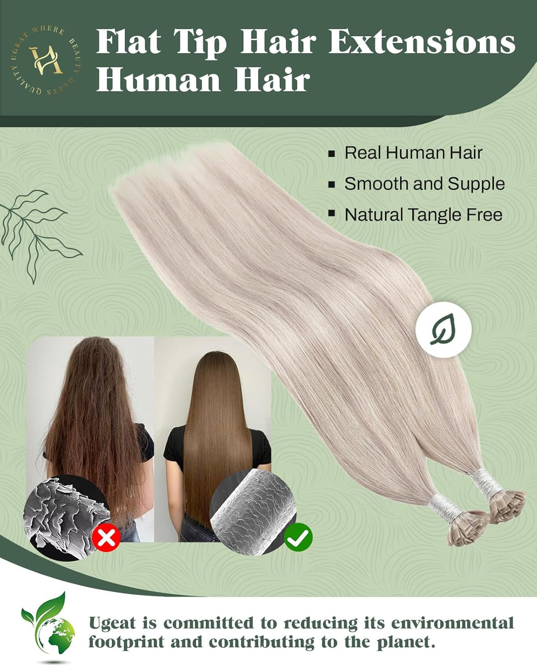 Ugeat Bonding Extensions Echthaar 35 cm Aschblond Gerade Flat Tip Extensions Echthaar Bondings Glatt