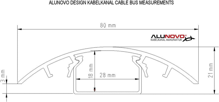 Edler Aluminium Kabelschacht in silbermatt eloxiert Länge:50cm