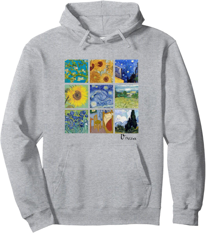 Van Gogh Malerei Collage mit Sonnenblumen und Sternennacht Pullover Hoodie