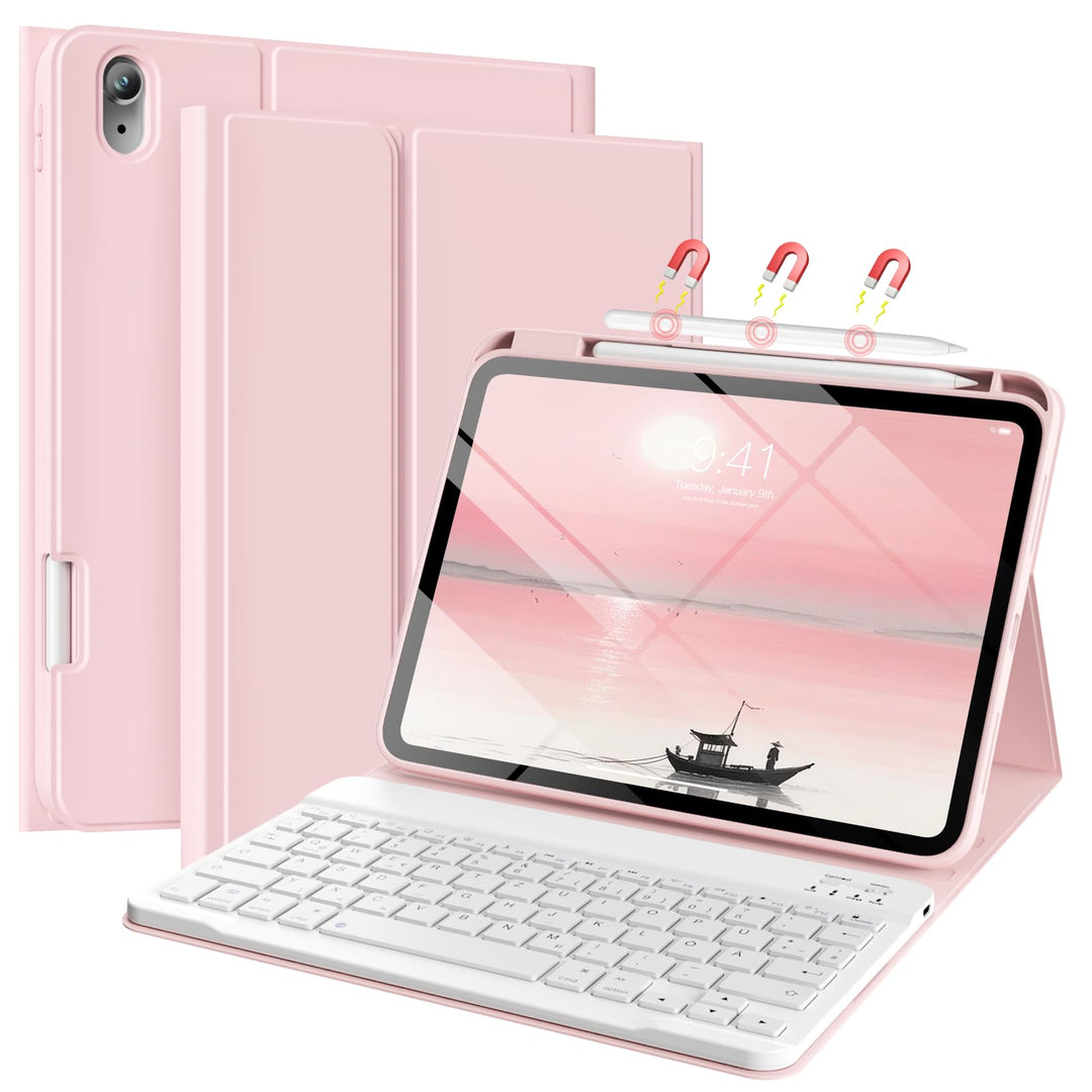 Hülle mit Tastatur für iPad (A16) 11/10 Generation 11/10,9 Zoll 2025/2022, Abnehmbare Kabellose Blue