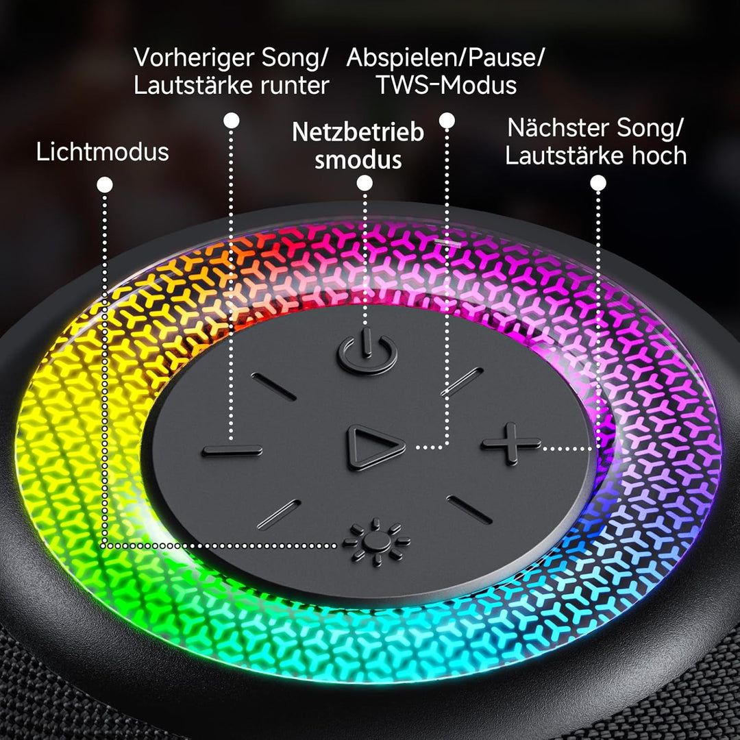 JYX Bluetooth Lautsprecher, 60W Tragbarer Party Lautsprecher mit Bluetooth 5.3, IPX7 Wasserdicht, TW