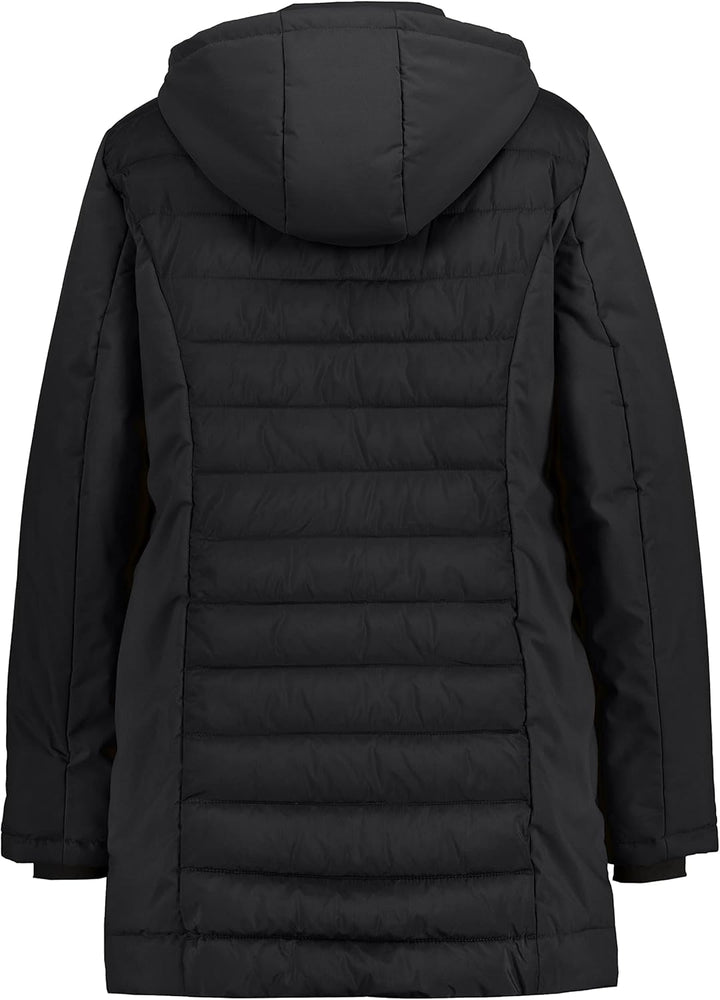 Ulla Popken Damen Hybrid, Wasserabweisend, Stepp/Softshell, Kapuze Jacke, Schwarz