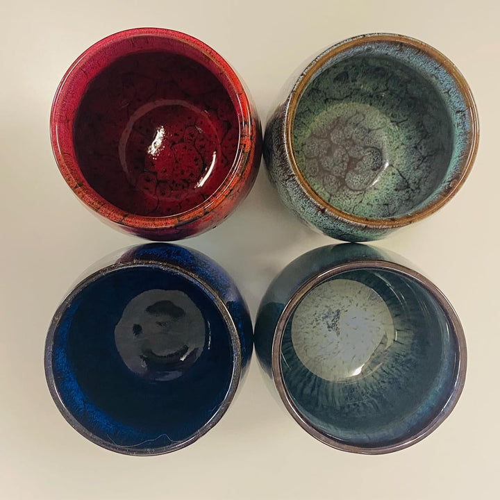 NBCDY Japanische Teetasse, Keramik-Teetassenset, handgefertigtes 4er-Set, mehrfarbige, flammglasiert