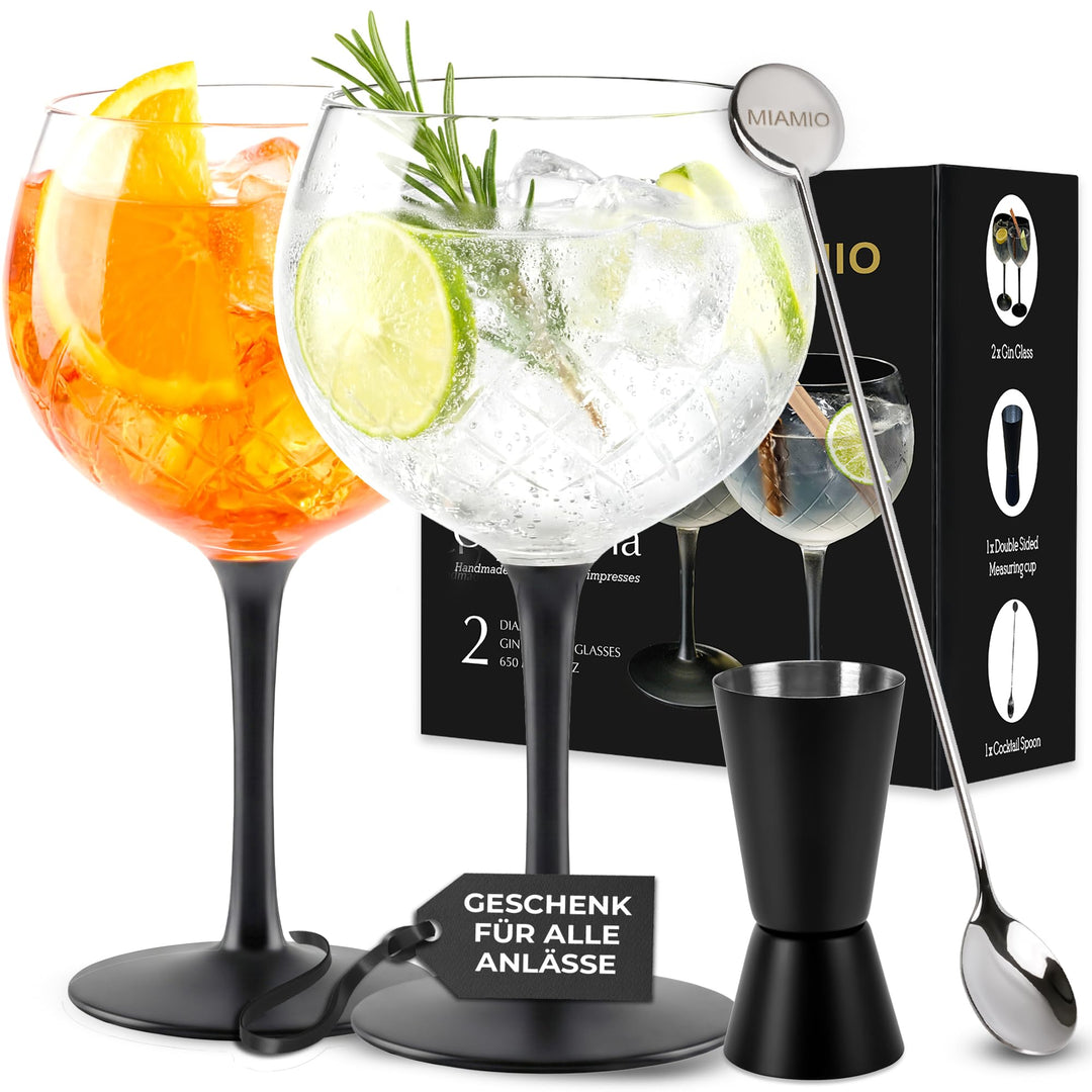 MIAMIO - 2 x 650 ml Gin Glas / 2er Gin Gläser Set -Hochwertige Gin Tonic Gläser ideal für Gin und Co