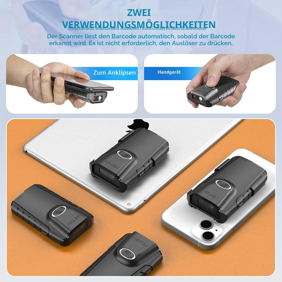 NETUM Bluetooth 2D Barcode Scanner, 3-in-1 Small Portable QR Bar Code Reader Automatic Wireless Gun