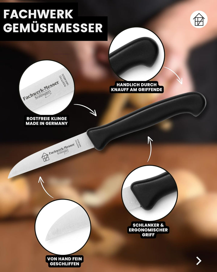 Fachwerk-Messer Küchenmesser 4er Set Gemüsemesser Solingen 7,5 cm Klingenlänge Schälmesser Qualität