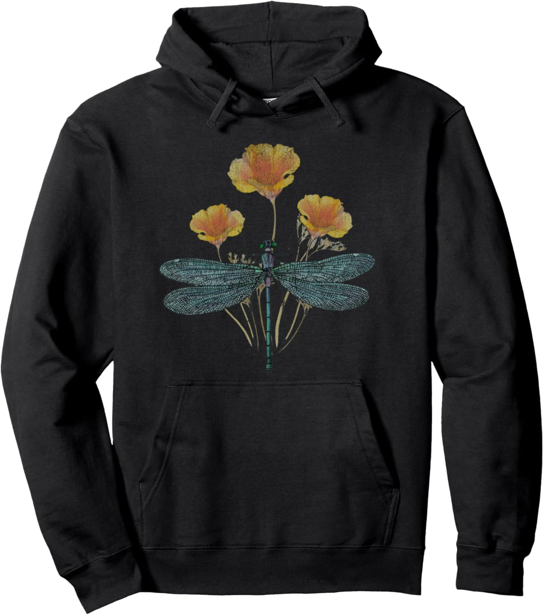 Trendy Dragonfly With Flowers Pullover Hoodie