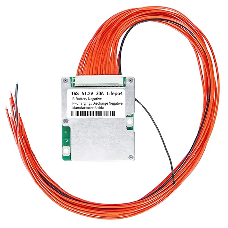 16S BMS 51,2V 30A LiFePO4 PCB-Schutzplatine mit Balancerleitung und NTC, gemeinsamem Anschluss, zehn