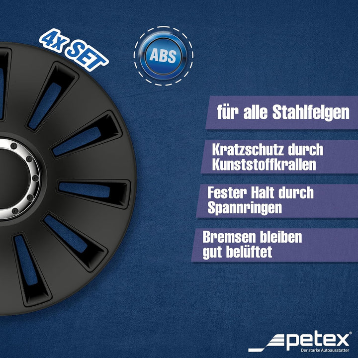 PETEX 531616 Radzierblenden / Radkappen Silverstone Pro Black 16 Zoll, 16 Zoll