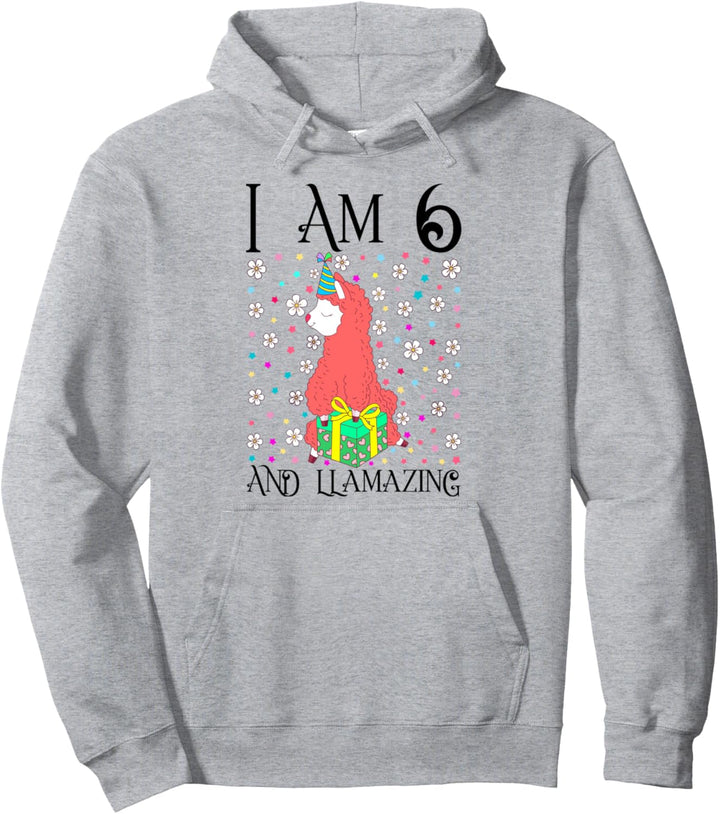 I am 6 and LLamazing Girl Kids 6th Llama Birthday Party Gift Pullover Hoodie