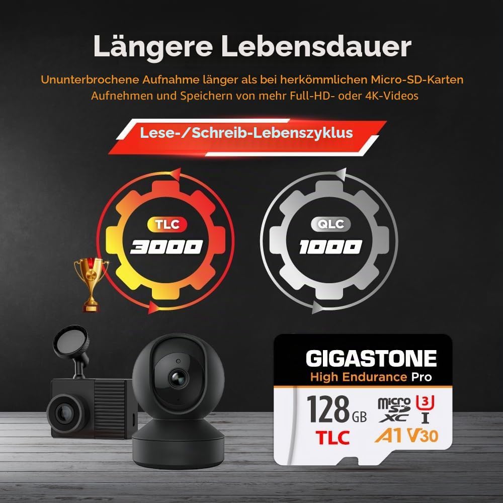 GIGASTONE 128 GB Micro-SD-Karte, hohe Ausdauer Pro Series Geschwindigkeit bis zu 100 MB/s, kompatibe