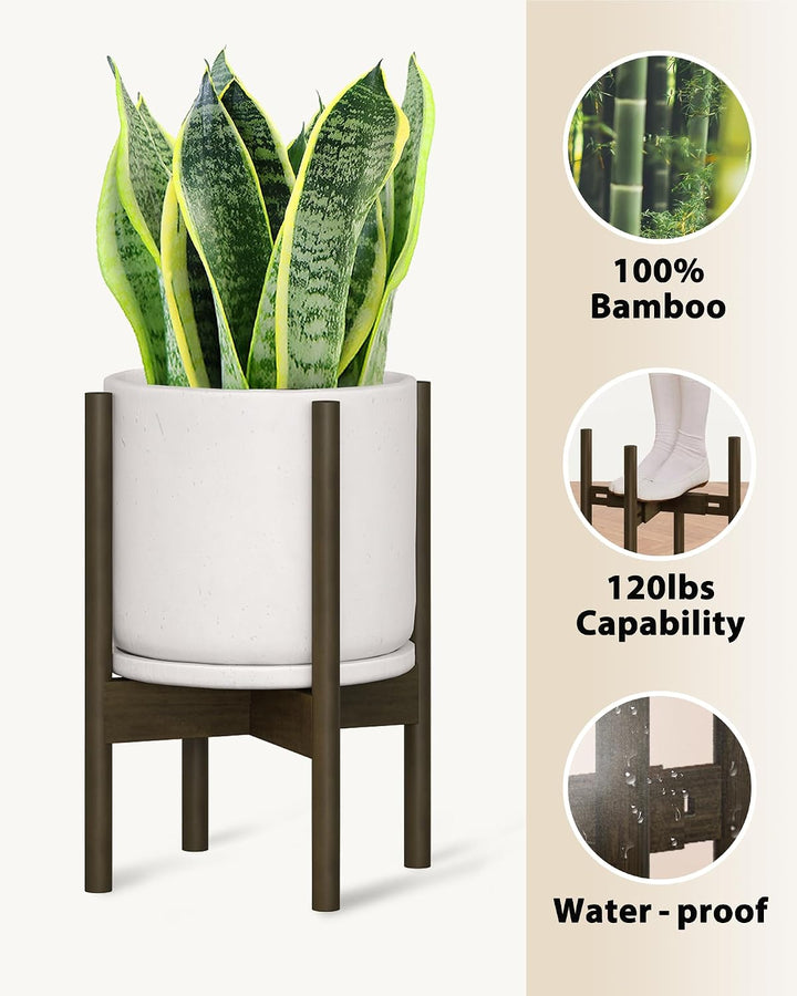 Bamworld Bambus Blumenhalter, Verstellbarer Topfständer Teebraun, Wetterfester Blumenhocker für Haus
