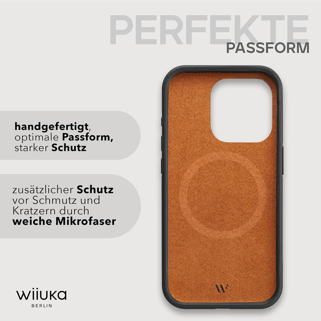 WIIUKA Hülle für iPhone 15 Pro, Leder aus Deutschland, Lederhülle extra Dünn, Premium Handyhülle, Ca
