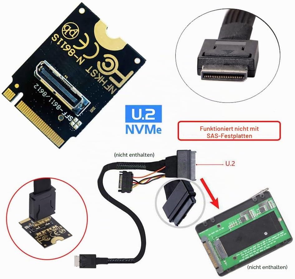 NFHK 2230 PCI-E4.0 M.2 M-Key auf Oculink SFF-8612 SFF-8611 Vertikaler Host-Adapter für NVME U.2 SSD