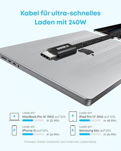 Anker 240W USB C Kabel [2 Stück 1,8m]+Anker 250W USB C Ladegerät