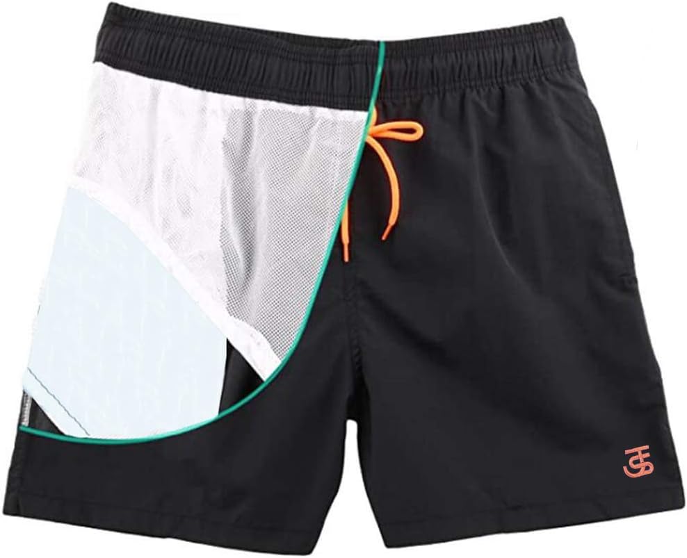 JustSun Badehose Herren Schnelltrocknend Boardshorts mit Mesh-Futter und Verstellbarem Tunnelzug L A