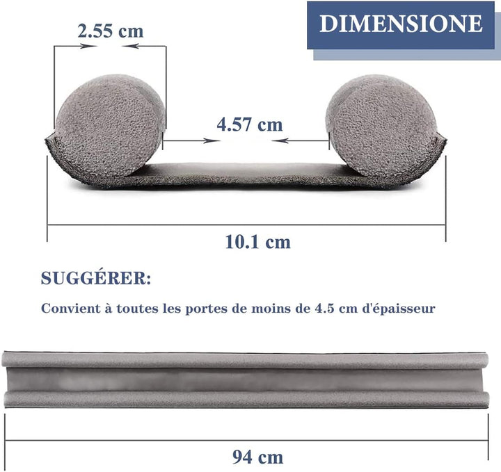 Zugluftstopper, 94 cm, doppelte Dichtung für Lärmblocker und Windstopper (grau)