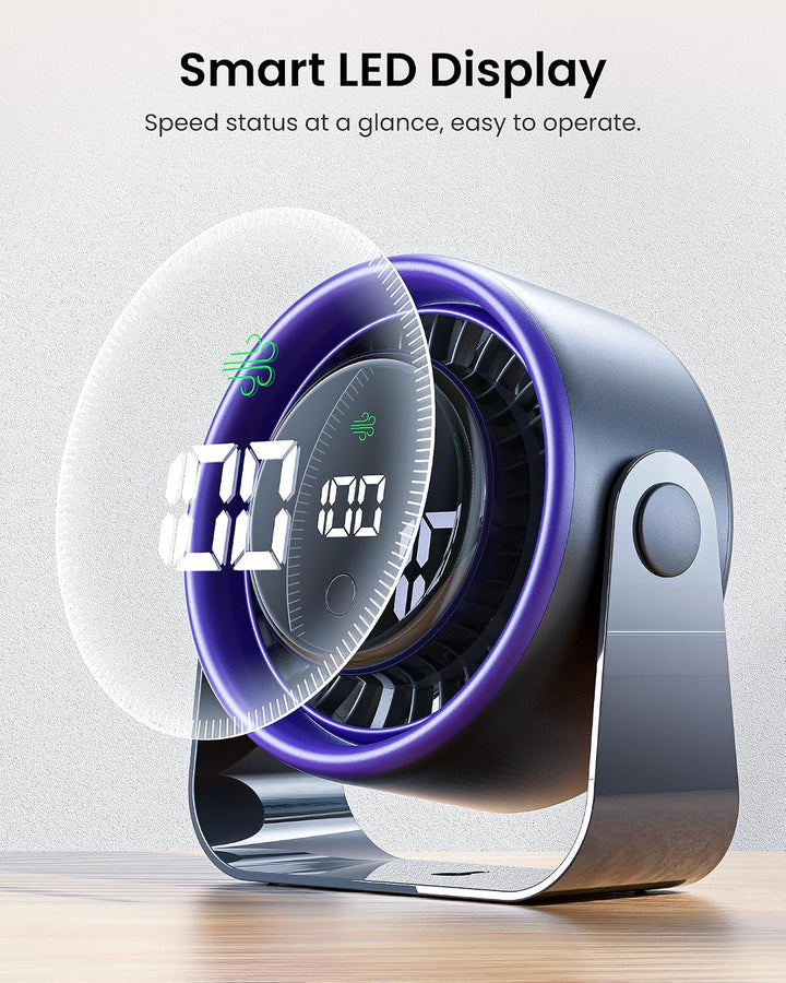 VENTION Desktop Fan 4-Speed Quiet 120° Tilt LED Display Wall Mountable | portable desk fan, strong a
