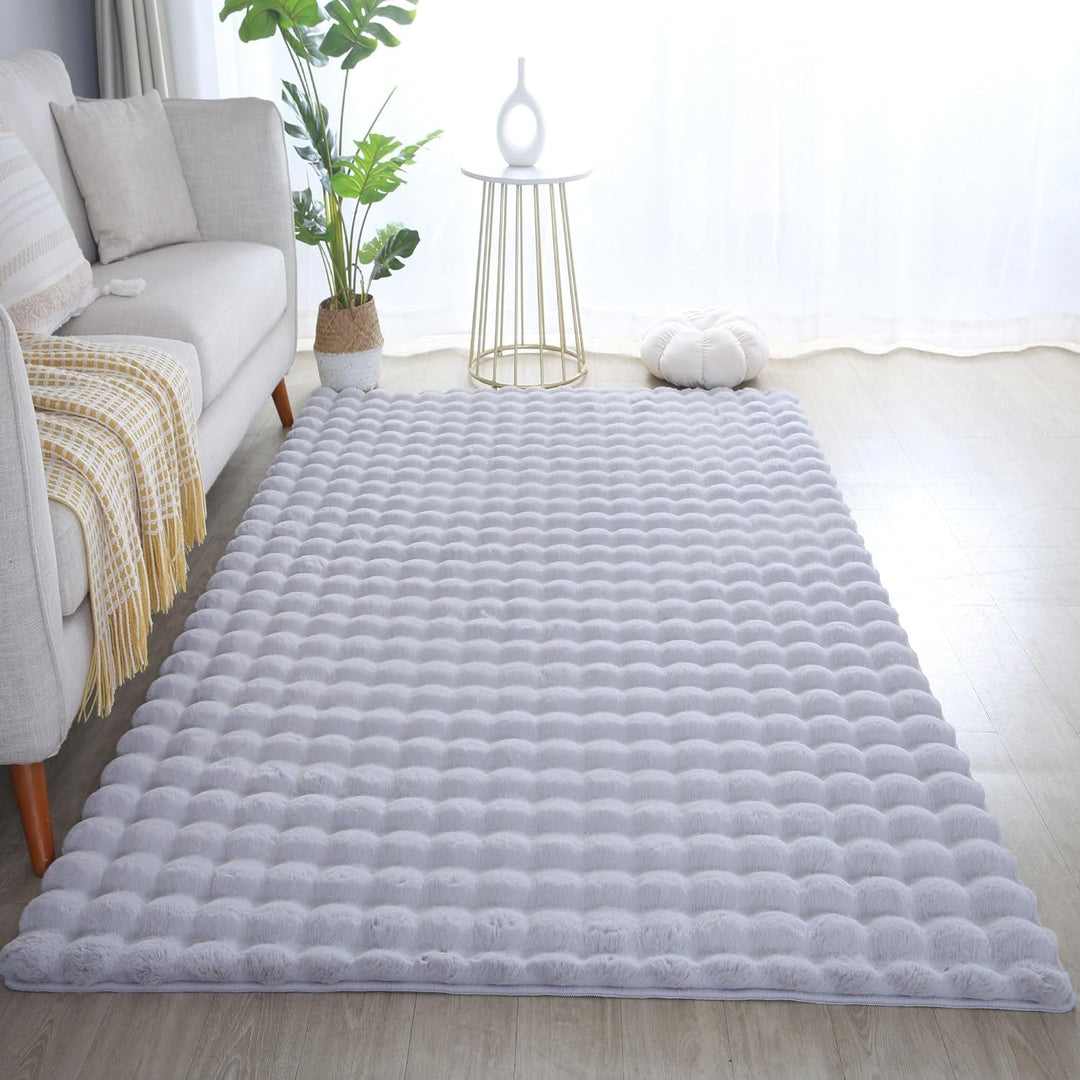 Carpetsale24 Teppich Wohnzimmer Moderne Einfarbig 3D Hoch-Tief Struktur Design Silberfarbe 80x250 cm