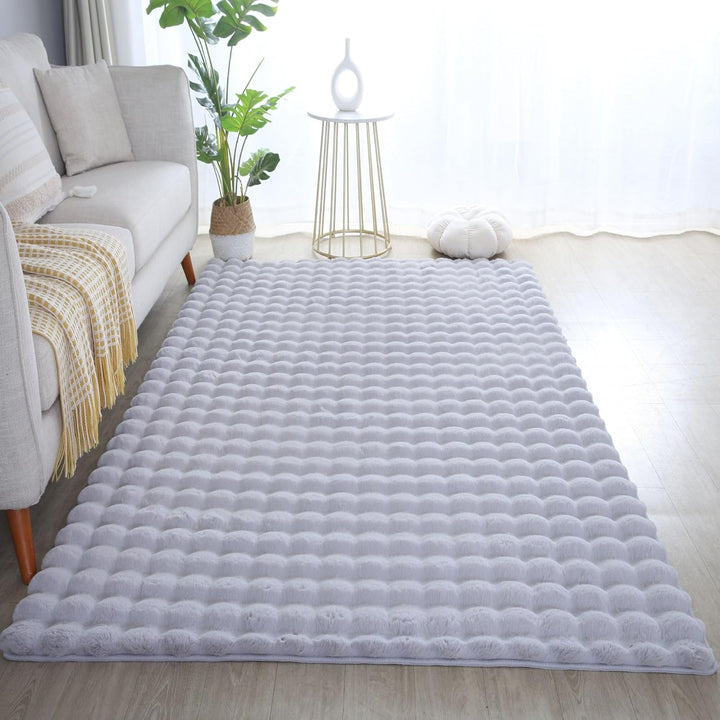 Carpetsale24 Teppich Wohnzimmer Moderne Einfarbig 3D Hoch-Tief Struktur Design Silberfarbe 80x250 cm