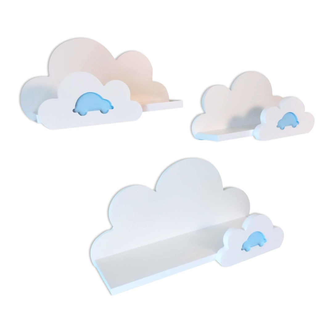 3er Set Wandregal Kinderzimmer Weiss | Babyzimmer Wolkenregal für Bücher, Spielzeug und Dekoration |