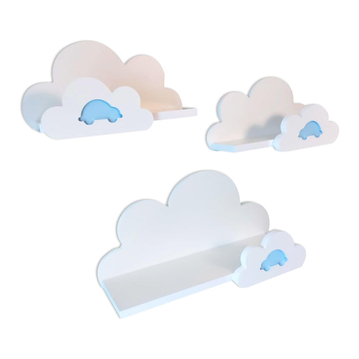 3er Set Wandregal Kinderzimmer Weiss | Babyzimmer Wolkenregal für Bücher, Spielzeug und Dekoration |