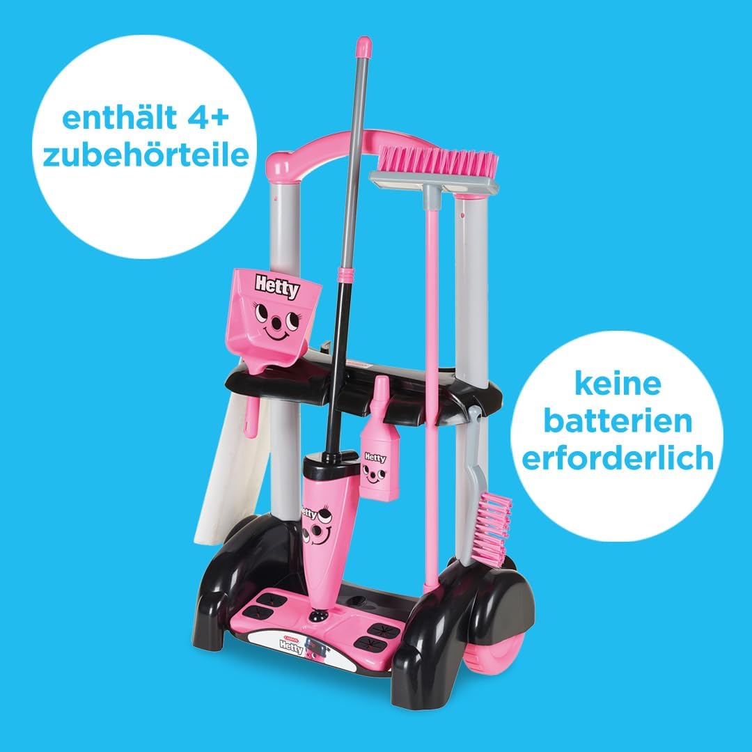 Casdon Henry & Hetty Spielzeug – Henry Putzwagen – Rosa Spielset im Hetty Design mit Mopp, Besen, Ke