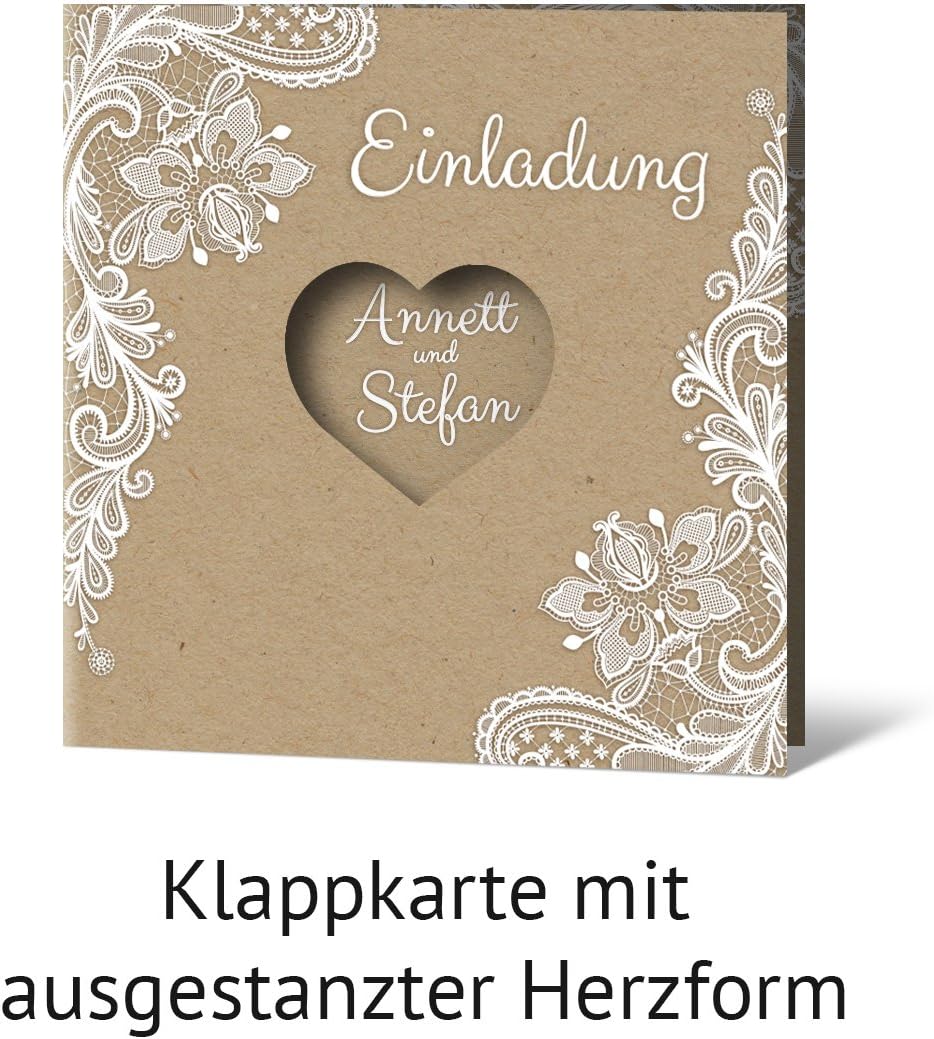 Kartenmachen.de Lasergeschnittene Hochzeit Einladungskarten - Rustikal Kraftpapier - Hochzeitskarten