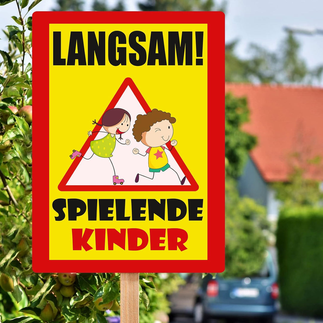 3 Stück XXL Langsam ! spielende KINDER Schild 30 x 40 cm aus stabiler PVC Hartschaumplatte 5mm mit U