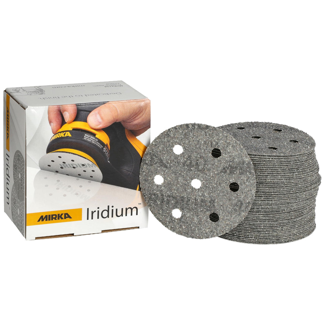 Mirka Iridium Premium-Schleifpapier Ø 90mm Klett 7-Loch, Korn 40, 50 Stk/Zum Schleifen von Lack, Spa