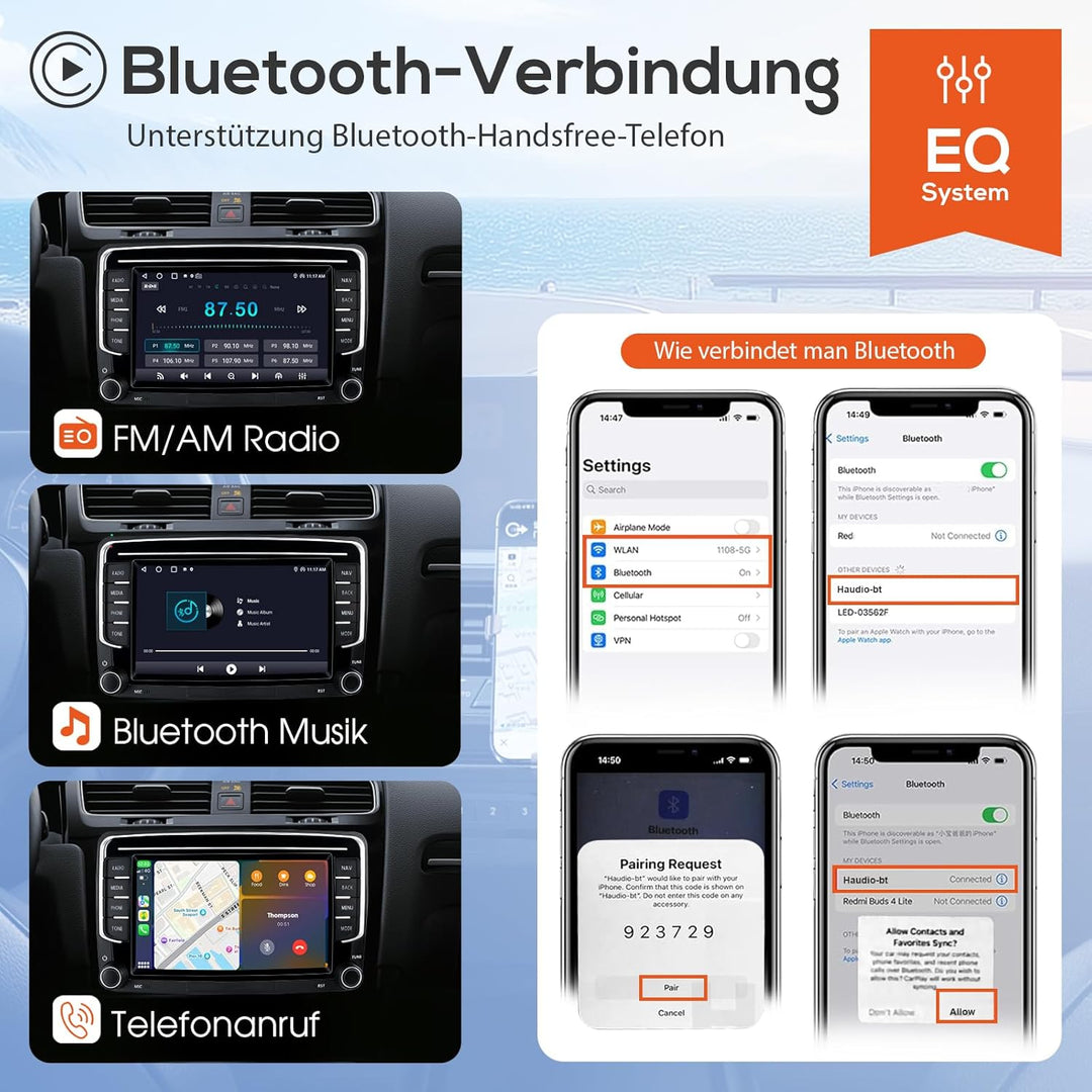 Haudio 2 Din Autoradio mit Kabellosem Apple CarPlay &amp; Android Auto, 7 Zoll Autobildschirm mit Canbus