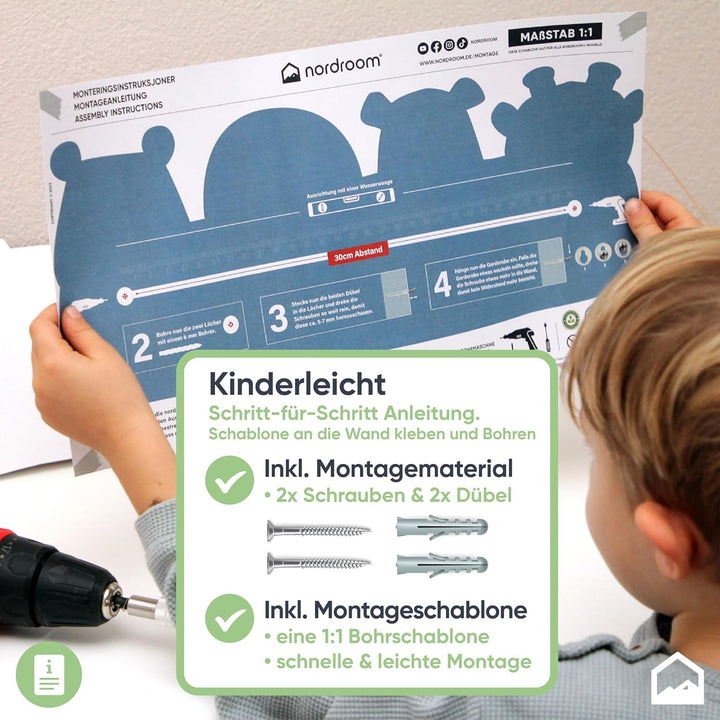 Kindergardroben mit 4 Haken - Wandgarderobe mit Tiermotiven für Kinderzimmer - Garderobenhaken aus H