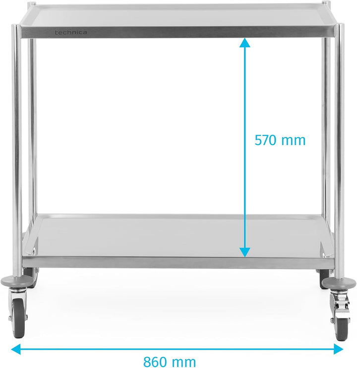 TECHNICA Servierwagen Edelstahl 2 Etagen mit Rollen &amp; Bremse ohne Griffe 860x540x810mm Rollwagen Küc