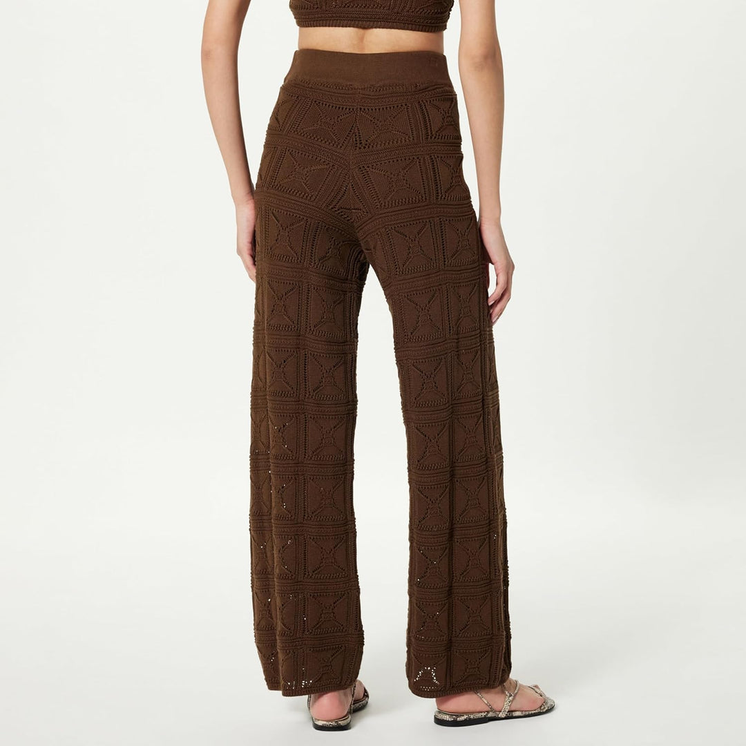 The Drop Damen Hose Diza Pull On Flare Leg Crochet Pant S Kaffeebohnen, S Kaffeebohnen