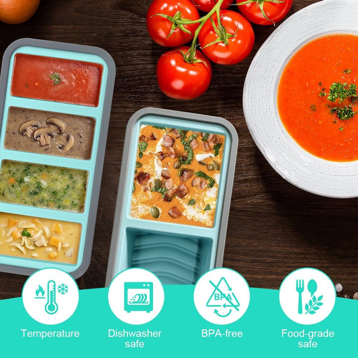 2PCS Silikon Gefriertablett, 2000ml Souper Cube Silikon Gefrierform Mit Deckel, 6 Löcher Suppen Einf