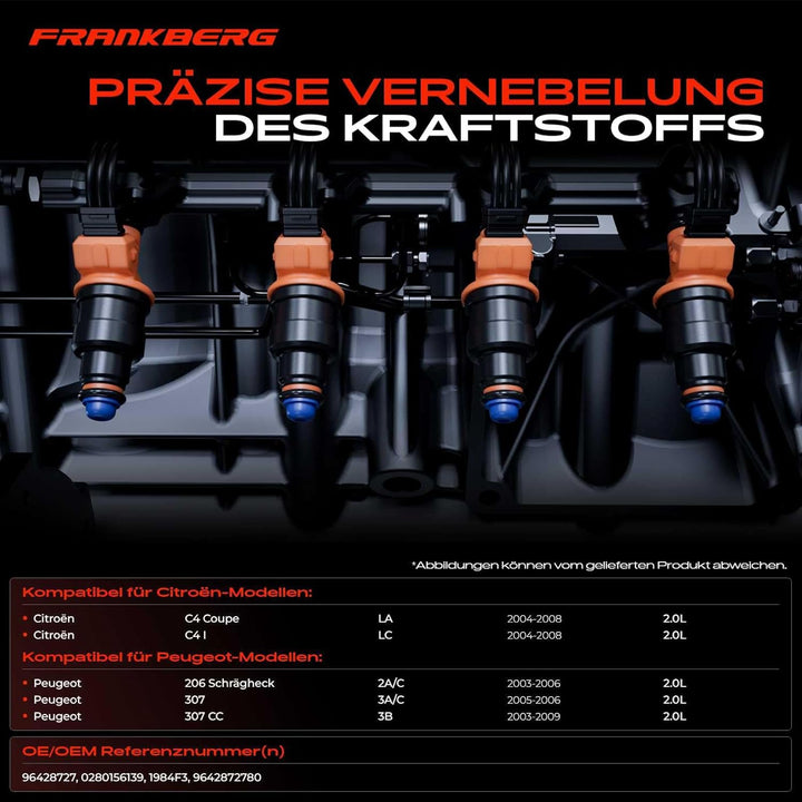 Frankberg 4x Einspritzventil Einspritzdüse Injektor Kompatibel mit C4 2004-2008 206 Schrägheck 2003-