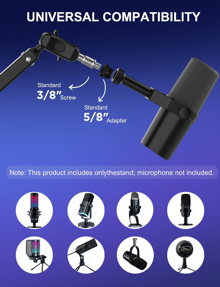 Kairiyard Mikrofonarm Boom Arm,Flach Verstellbarer Stangen Mikrofon Ständer mit Mikrofonclip,360° dr