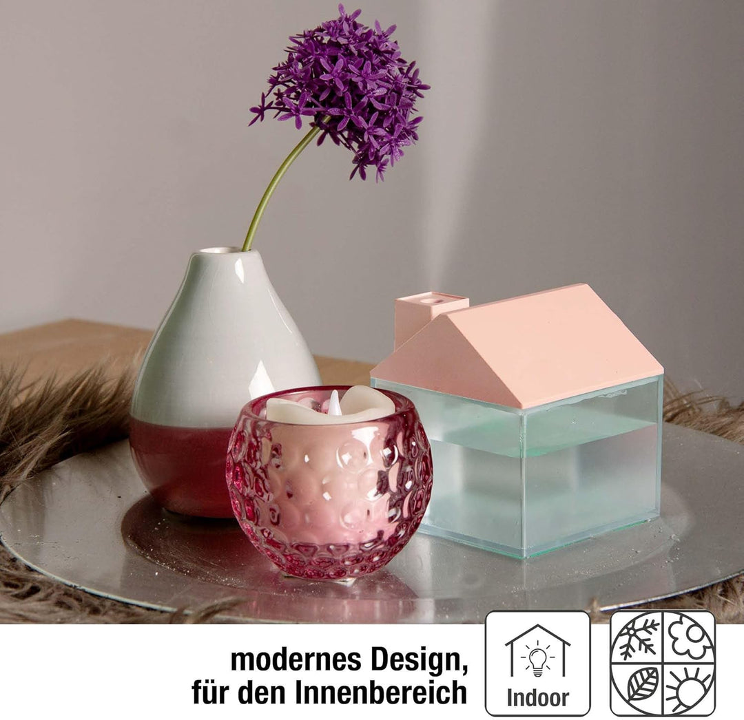 Hellum Luftbefeuchter dekorativ, tragbarin rosa, Diffuser in Form eines Haus 8,4x9,5cm gross, süsser