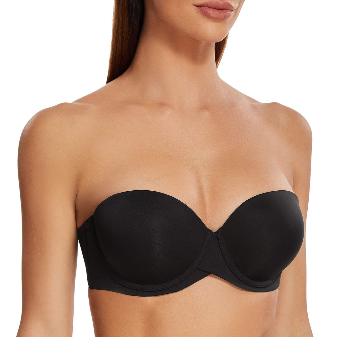MELENECA Damen Push-Up Trägerlos BH - Bügel BH mit geformte Cups 70B Schwarz, 70B Schwarz