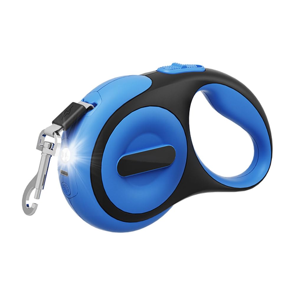 Hundeleine 5m, Einziehbar Hunde Rollleine mit LED Licht, Ausziehleine mit Schnellbremsknopf für Trai