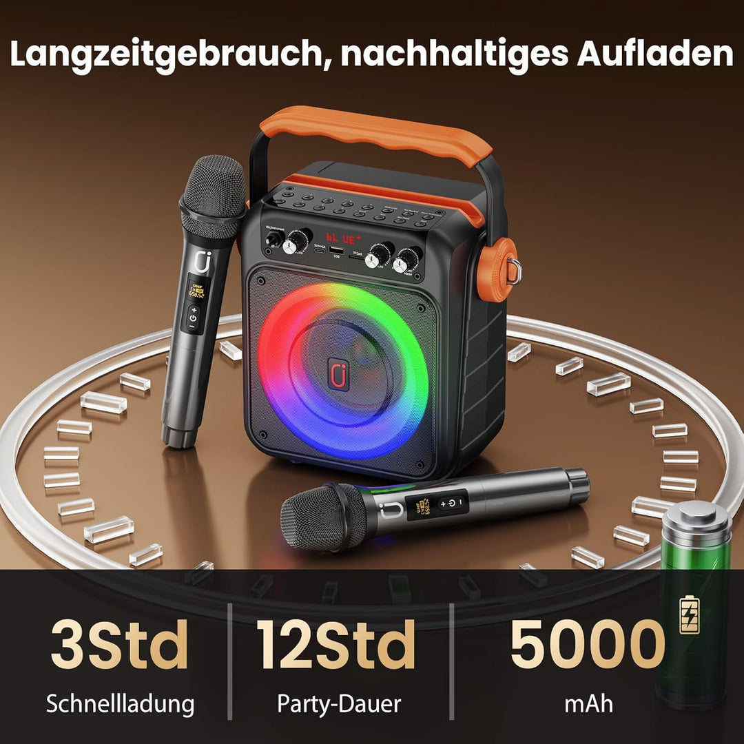 JYX Karaoke Anlage Mit 2 Mikrofonen: Tragbare Karaoke Maschine Bluetooth 5.3 Light Speaker, Pa Anlag