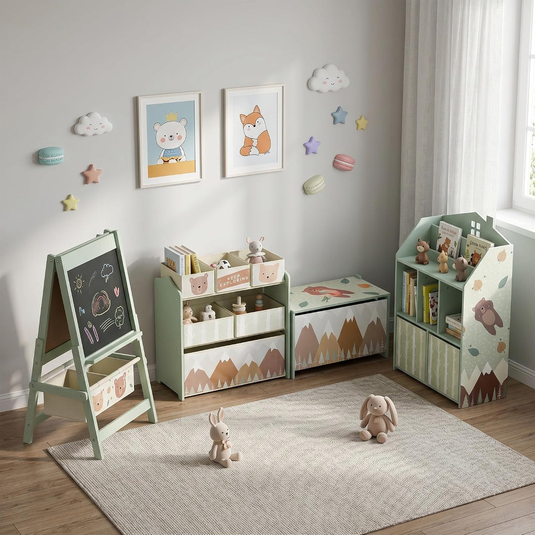 AIYAPLAY Kinderregal Bücherregal Kinder mit 2 Stoffschubladen offen Regal Spielzeugregal für 3-8 Jah