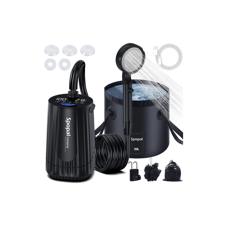 Spopal Camping Dusche, [10000mAh] Campingdusche Tragbare mit 20L Klappbarer Eimer, Camping Dusche Ak