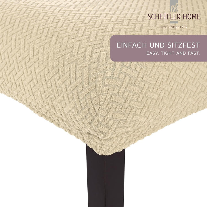 SCHEFFLER-Home Stuhlhussen Stretch Luna/Stuhlhussen Creme 2er Set/elastische Flanell Stuhlabdeckunge